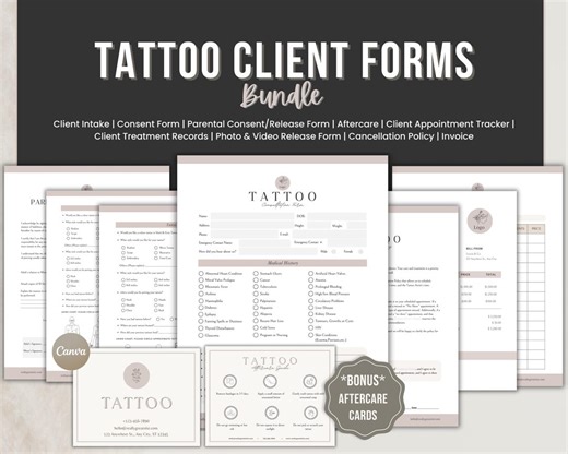 Tattoo Client Forms Bundle Template for Tattoo Artists | Consent Form, Medical History, Aftercare Instructions,client Intake & Release Forms - Etsy