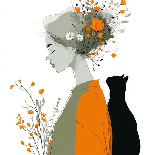 22 Spring Woman Cat Clipart, Watercolor Floral Portrait Printable, Digital Download - Etsy