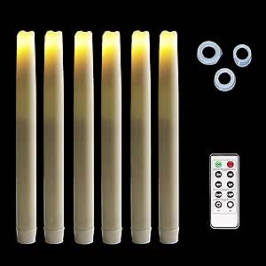 12 Inches Melted Top Led Taper Candles with Remote,Real Wax Battery Operated Candlestick,Pack of 6