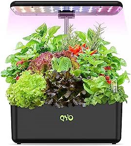 Hydroponics Growing System, QYO 9 Pods Herb Garden with 70 LEDs Full-Spectrum Plant Grow Light, Hydroponic Herb Garden with 4.5L Water Tank, 19.7'' Height Adjustable Gardening System, Black, QYO10