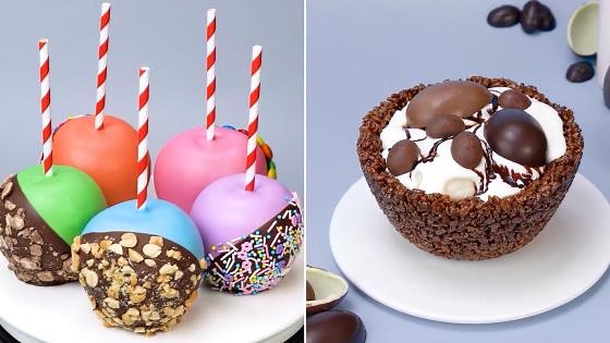 Colorful Candy Apples and Chocolate Ice Cream Bowl