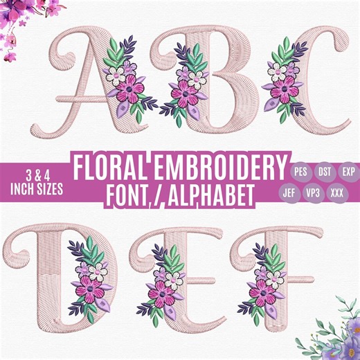 Romantic Floral Alphabet Embroidery Font A–Z | Botanical Flower Monogram Letters | Machine Embroidery Files PES - Etsy