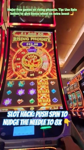 Slot hack: push spin button to nudge needle from 2X to 8X multiplier on this slot video game