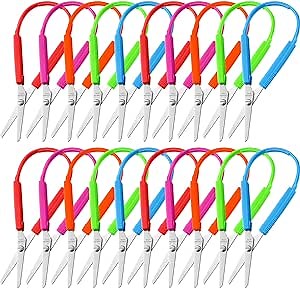 48 Pcs Mini Loop Scissors Colorful Grip Scissors Safety Kids Scissors for Kids Special Needs Scissors, Left Handed Scissors for Toddler Loop Handle Self Opening Scissors