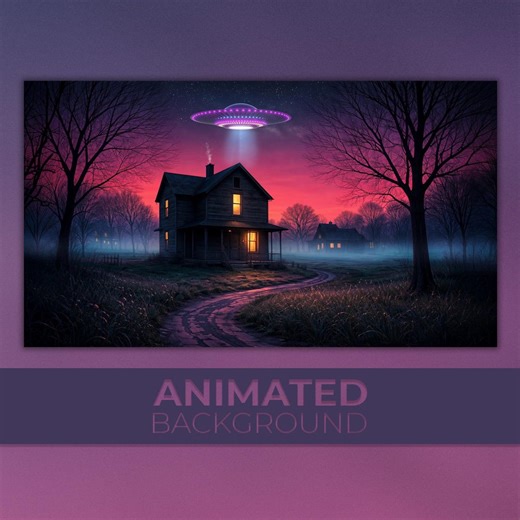 Animated Background, Midnight Visitors, UFO Abduction, Alien Encounter, Neon Sci-fi Farmhouse, Twitch Stream Zoom Vtuber Background - Etsy