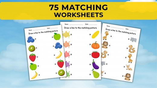 75 Printable Matching Worksheets. Match the Picture. Kindergarten Preschool Activity. Busybook. Educational Pages. Preschool Worksheets. - Etsy