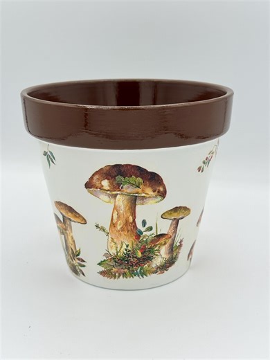 Decoupage Flower Pot-6" Woodland Mushroom Planter Pot in Espresso Brown With Matching Saucer - Etsy