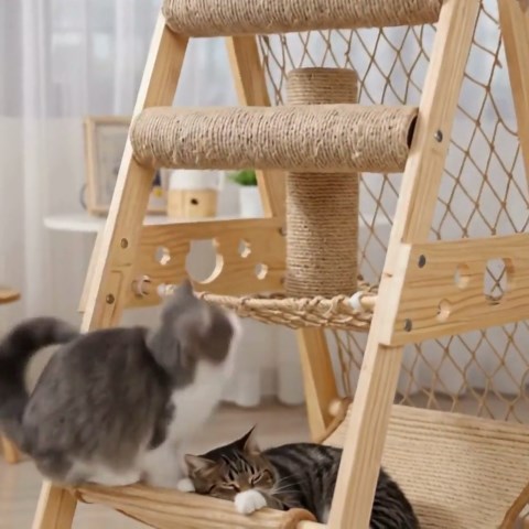 Modern Wooden Cat Tree Tower, Scratching Post, Jumping Platform, Cat Hammock - Etsy