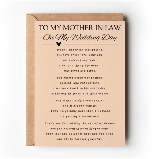To My Mother in Law Wedding Day Card | LARGE 5x7 Card From Bride | for Future Mother-in-law, Sentimental Mother of the Groom Keepsake Gift - Etsy