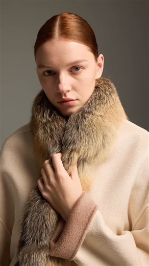 Architectural Wool-Cashmere Jacket with Fox Fur Collar A refined expression of modern elegance, this cropped jacket features an architectural silhouette that harmonizes structure with softness. Crafted from a luxurious wool-cashmere blend in a creamy beige tone, it is adorned with a natural fox fur collar that exudes warmth and understated opulence. The sculptural cut and relaxed proportions lend effortless sophistication, making it a timeless statement piece that transitions seamlessly from day