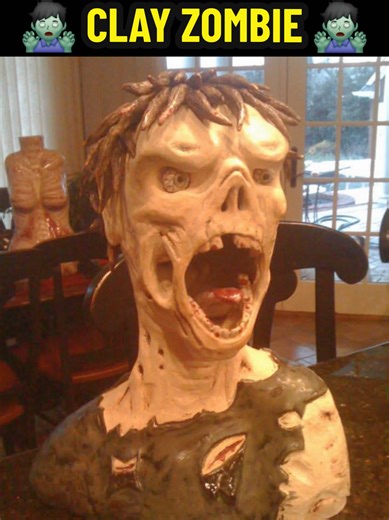 💜🧟‍♂️ I wanted to share the clay zombie I made in back in college. I used the coil method. 👀 The eyes move and the brain is exposed in the back. 🧠 I'll get a video of him next time I go to my parents. 🤗🏺#Clay #ClayArt #Zombies #Art #Zombie