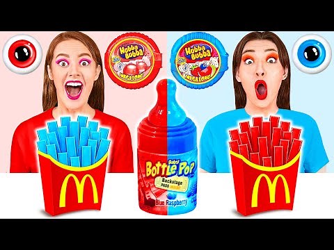 Red Food vs Blue Food Color Challenge #2 | Eating Everything Only In 1 Color For 24 Hours by RaPaPa