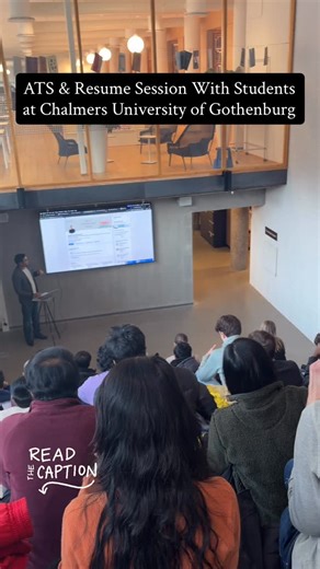 Jagadeesh on Instagram: "🎓🏫 Yesterday I had the chance to interact with students at Chalmers University of Gothenburg about taking their first step in the job search journey. We started with an open discussion, moved into a live quiz on ATS and resume best practices, and wrapped up with key takeaways on how to create a resume that truly gets noticed, followed by questions from the students. It was a really positive experience overall. The feedback was encouraging, and many students shared that
