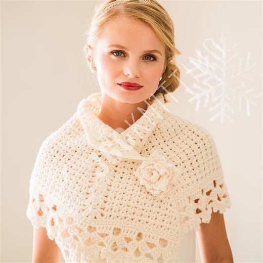 Crochet Wrap Pattern PDF | Wedding Capelet With Flower Brooch | Elegant Winter Shawl Design | Instant Download - Etsy