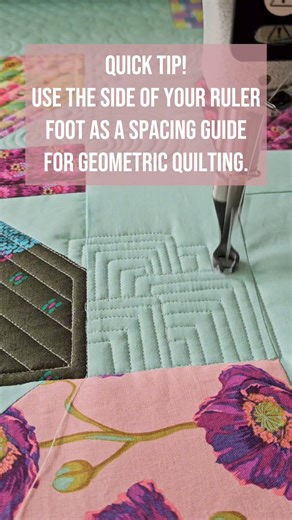 23K views · 147 reactions | Comment 'beginner', and I'll send you the link to my FREE classes! Quick tip: Use the side of your ruler foot as a spacing guide for geometric quilting. #QuiltingTips #GeometricQuilting #SewingHacks #QuiltingCommunity | Piece N Quilt | Facebook