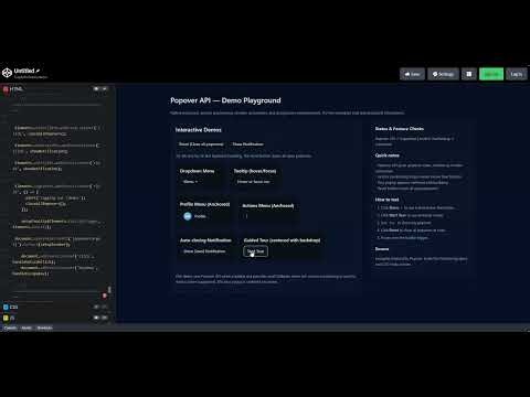 Popover API Full Demo (25s) - Menus + Modals + Auto-Close! 🎯