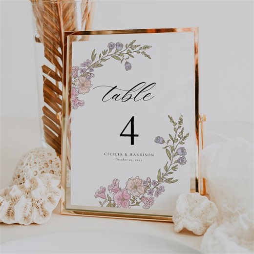 Vintage Floral Table Numbers | Spring Wildflower Table Card Sign | Pastel Garden Flower Wedding Decor | Printable Template | C30 - Etsy