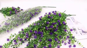 SJL Artificial Hanging Plant 4pcs Fake Hanging Plants Greenery Decor Plastic Flower Artificial Plants Indoor Fern Ivy Leaves Flowers Real Touch Stem for Wedding Party Outside Home (Red)