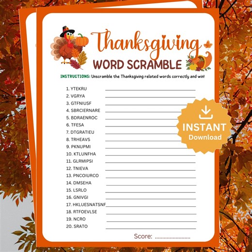 Thanksgiving Word Scramble, Thanksgiving Printable Game, Thanksgiving Party Games, Kids Thanksgiving Games, Friendsgiving Games - Etsy