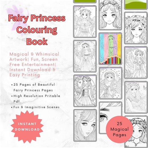 Fairy Princess Coloring Book | 25 Magical Pages (PDF Download) - Etsy