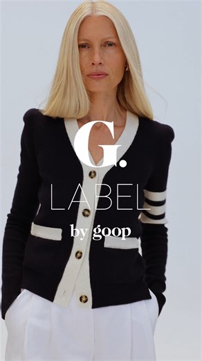 Our DiMatteo cardigan is back, this time in navy with ivory trim. Slim fit? Check. Signature goop puff sleeve? Check. Perfectly placed top button that lets you can skip the base layer? You know it. Shop G. Label by goop here: https://goop.com/643d6a4c | goop