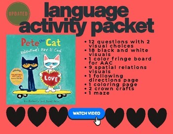 Pete the Cat Valentine’s Day Is Cool Language Activities | questions, fringe AAC