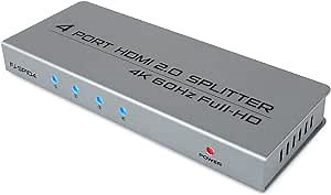 HDMI Splitter 1 in 4 Out, 1x4 Video Splitter, Supports HDMI 2.0/HDCP 2.2, 4K@60Hz 18Gbps, Support HDR/ 3D/ EDID/ PS4/ YCbCr YUV 4:4:4 and Blu-ray DVD (3D) Etc.