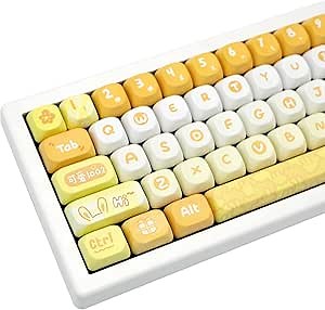 Cute Bunny Keycap Set, 134 Key PBT Keycaps, MOA Profile Kawaii Custom Keycaps for Mechanical Keyboard, Compatible with ANSI Layout 60%, 65%, 75%（Yellow）