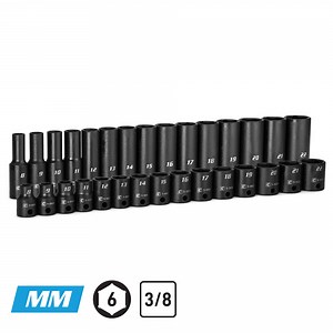 3/8" Drive Impact Socket Set, Deep and Shallow, 8 - 22 mm