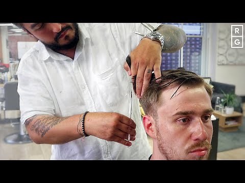 Textured Natural Side Part Low Fade Haircut - RYAN GOSLING INSPIRED