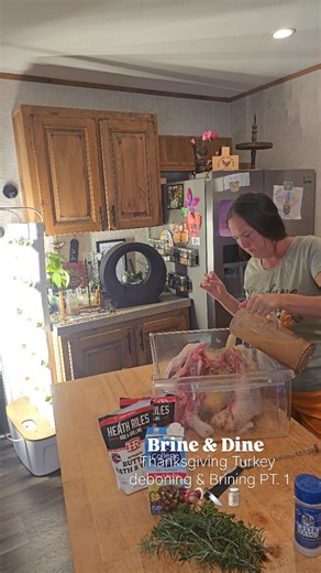 Brine & Dine has started - This turkey is massive & going to be so juicy, packed with flavor by the time I'm done with it 😋 🦃🫙 Part one done will start part 2 soon- injecting and stuffing in the skin to prepare for the smoker 🫰 Chicken brine & butter bath brine @heathrilesbbq with some beef broth, water and sea salt - added in some fresh oregano and rosemary - covered and slid in the fridge for 48hrs. #turkeyday #turkeybrine #wetbrine #heathrilesbbqproducts #thanksgivingdinner #thanksgivingt