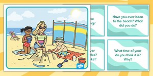 Summer Beach Scene and Question Cards for K-2nd Grade