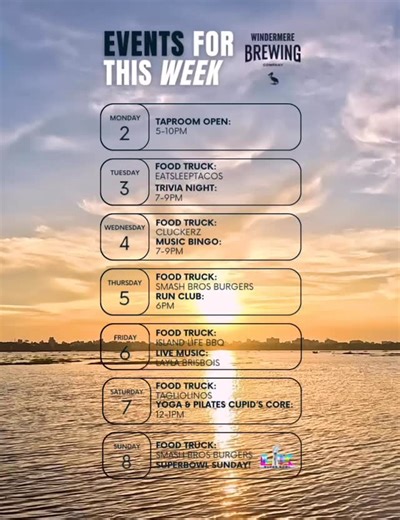 Windermere Brewing Company | 🍻 Check out the events we got going on at Windermere Brewing this week! Mark your calendar. From our Cupid’s Core 💌 Pilates + Yoga class... | Instagram