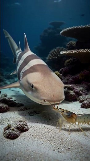 Brownbanded Bamboo Shark Hunts Shrimp | Night Reef Predator in 4K #shorts