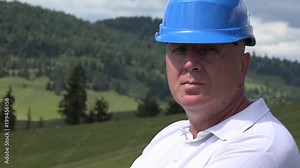 Serious Engineer Profile Presentation in a Construction Company Advertising