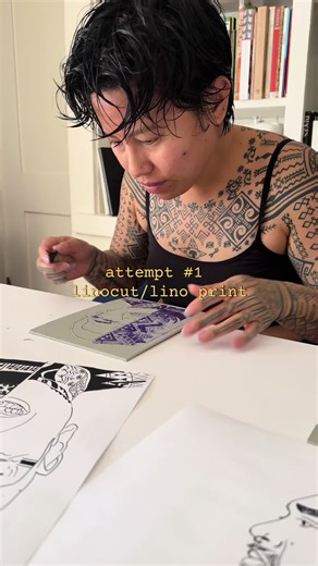 have used rubber before, but first time using linoleum ! #linocutprint #linoprint #linocut