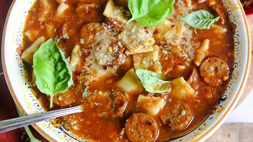 Warm up with this delicious recipe for mini ravioli soup