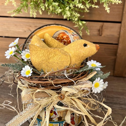 Handmade Primitive Spring Chick in Vintage Candy Tin | Homespun Farmhouse Easter Decor | Mrs. Leland’s Old-fashioned Candies - Etsy