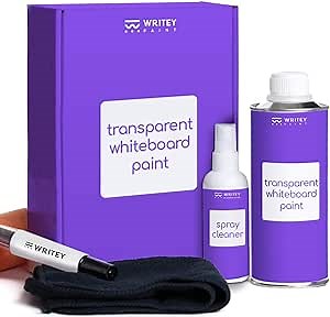 White Board Paint, 50 Square feet, Clear Coat, Stain Proof Clear Dry Erase Surface, Patented No Mixing, Whiteboard Paint Formula with Whiteboard Renew Spray Cleaner, Dry Erase Paint for Wall