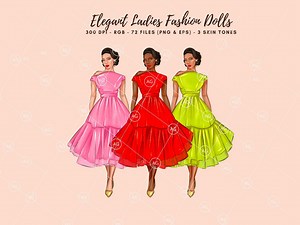 Elegant Ladies Fashion Dolls, Midcalf Dress Fashion Girls Black Women Clip Art, Afro American, African American Girls Clip Art - Etsy