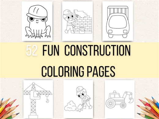 Construction Coloring Book | 52 Truck, Digger, Crane Pages (digital Download) - Etsy