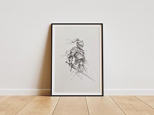 Medieval Knight Sketch Art Print: Minimalist Warrior Ink Drawing (digital Download) - Etsy