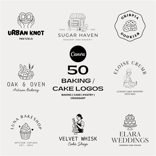50 Premade Bakery Logos | Customizable Pastry Chef Logo | Baker Logo Design | Editable Pâtissier Logo | Bakery Label | Feminine Logo | Canva - Etsy