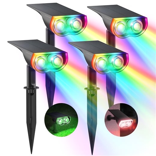 Linkind Solar Lights Outdoor, Color Changing Solar Landscape Spotlights Outdoor, IP67 LED Solar Spotlights for Halloween Garden Yard Patio Driveway Porch, 4-Pack