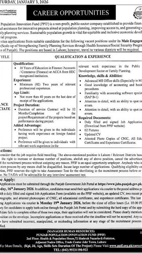 PPIF Lahore Jobs 2026 | Finance Associate Vacancy | Punjab Jobs Portal Apply