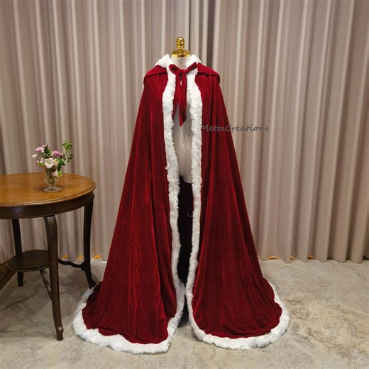 Vintage Red Velvet Hooded Cloak, Faux Fur Edge Wedding Cape Halloween Christmas Party Costume - Etsy