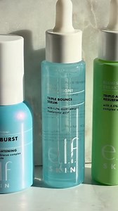 SERUM-sational skin starts here! 🙌 Reach your skin goals with these e.l.f. SKIN super serums. ⭐️ Holy Hydration! Thirst Burst Drops ($12): 💧Brightening and hydrating gel drops for a glowy finish 💧Gives skin a dewy, plump look with a non-greasy feel 💧Infused with 1% hydrating Hibiscus Complex and brightening 5% Niacinamide plus Hyaluronic Acid 💧Multi-use and customizable Holy Hydration! Triple Bounce Serum ($12): 🩵 Delivers a bouncy, plump and smooth complexion 🩵 Supercharged with 1.7% Hya