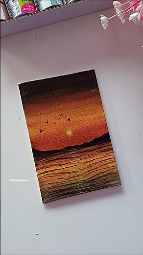 Aesthetic Sunset Seascape Acrylic Painting | Easy Sunset Tutorial for Beginners #shorts #painting