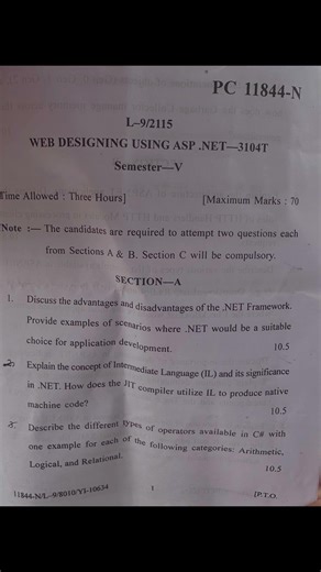 PUNJABI UNVERSITY PATIALA 2026 QUESTIONS WEB DESIGNING USING ASP.NET