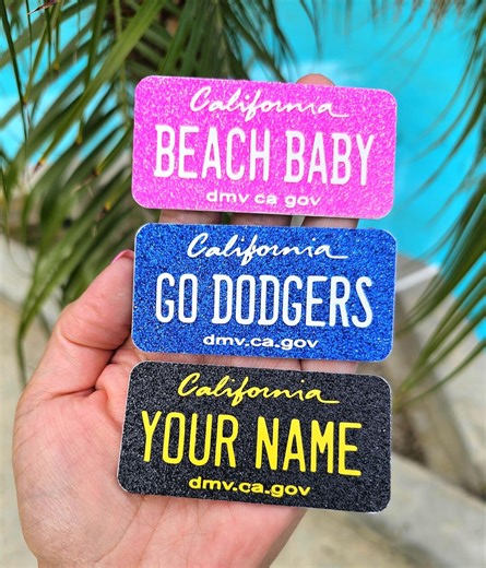 California License Plate Glitter Name Tag PIN or MAGNET 1.5x3 Size Gift Car Accessorie Work Badge Sealed Sparkle Personalized Custom Bling - Etsy